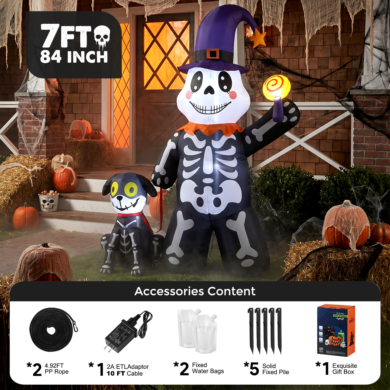 Ayieyill 7ft Halloween Skeleton and Dog Inflatable with LEDs photo 7