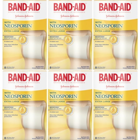 6 Pack Band-Aid Adhesive Bandages Plus Antibiotic Extra Large - 8 Count Ea