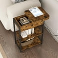 thumbnail image 2 of Set of 2 Narrow End Tables with Charging Station, USB Ports & Outlets, 2-Tier Storage Side Table, Rustic Brown Nightstand for Living Room & Bedroom, 2 of 4