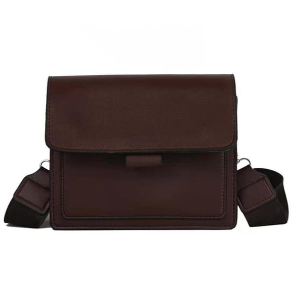 Mwjwdo Women's Vintage Wide Strap Small Square Crossbody Bag, Retro Flap PU Leather Single Shoulder Handbag for Casual Outfit Coffee