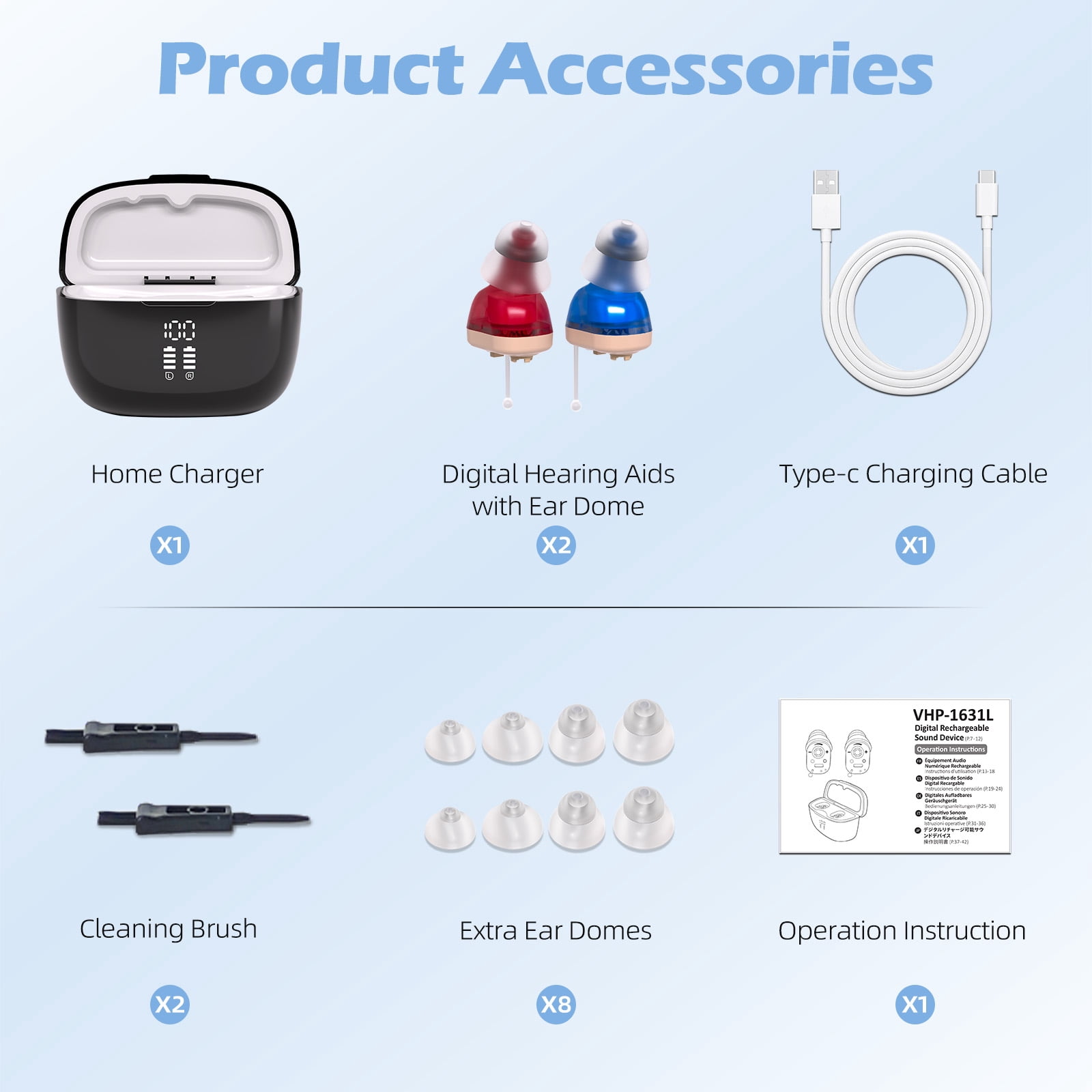ELCTRTICI Hearing Aids for Seniors, Rechargeable Hearing Aid, Noise Cancellation, Mini Ear Aid, Invisible Hearing Aid, VHP-1631L