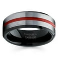 thumbnail image 2 of Red Tungsten Wedding Band 8mm Ring Black Tungsten Ring Anniversary Ring Men & Women Silver Brush Ring, 2 of 2