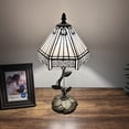 thumbnail image 3 of Tiffany Table Lamp White Stained Glass Hexagon LED Bulb Included for Living Room Bedroom Bedside 8"W*8"D*16"H, 3 of 5