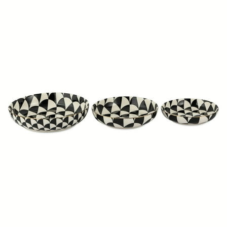 Thyme & Table Emmett 3-Piece Ceramic Nesting Low Bowl Set Black and White