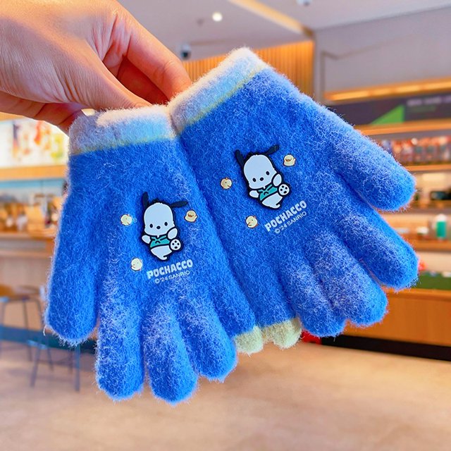 Los guantes para niños Sanrio son resistentes al frío, cálidos y gruesos, lindos dibujos animados para niños y niñas, tejido de felpa para bebés al aire libre con cinco dedos