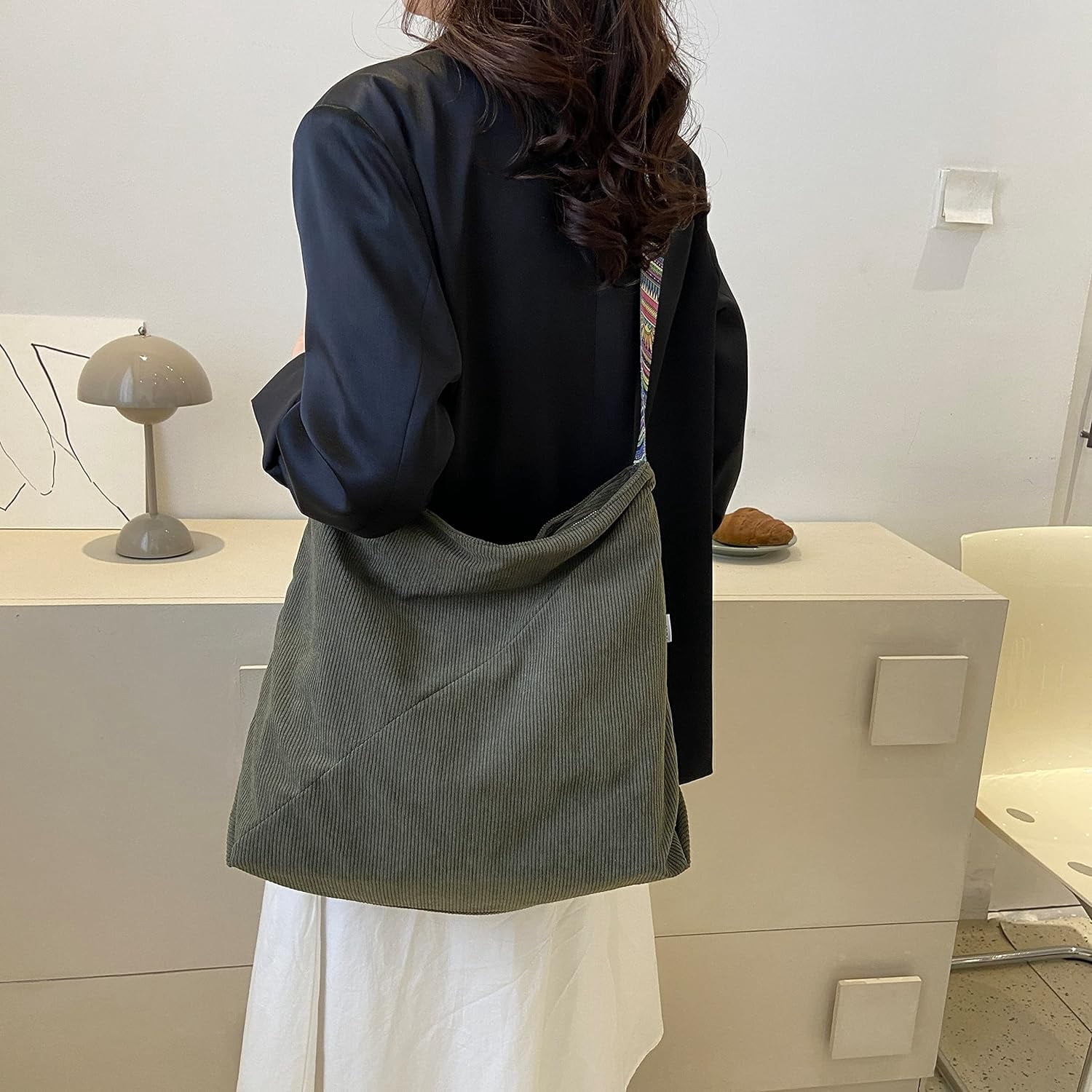 Women Corduroy Tote Bag Large Shoulder Hobo Bag for Women Boho Casual Handbag Purse