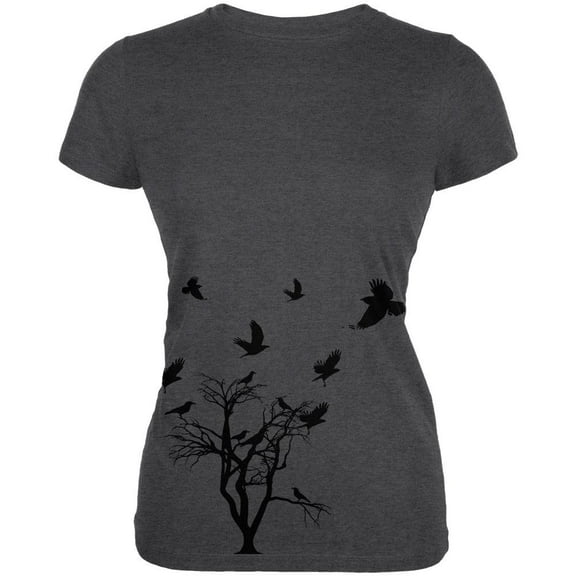 Crow Raven Flying Winter Tree Juniors Soft T Shirt Deep Heather 2XL