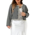 thumbnail image 5 of Agnes Orinda Plus Size Plaid Tweed Blazer for Women Collarless Long Sleeve Open Front Work Short Jacket 1X Black, 5 of 7