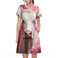 thumbnail image 1 of Easygdp Flower White Cow para Vestido Transpirable de Mujer, Vestido Suelto de Manga Corta con Pliegues y Bolsillos para el Verano, 1 of 6