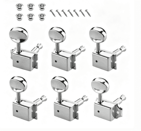 LOOKSEVEN 6Pcs Vintage Sealed Guitar Tuning Pegs, Big Oval Button Machine Heads Tuners for Fender Strat/Tele Style Electric Guitar-Gold