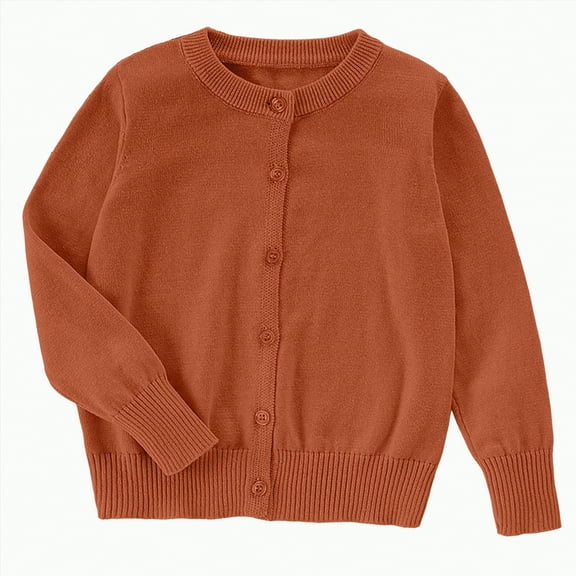 TOWED22 Little Girl Knit Cardigan Sweater - Toddler Button Down School Uniforms Cardigan(Brick Red,11-12 Y)