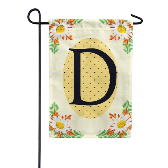 America Forever Spring Monogram Garden Flag Letter D 12.5 x 18 inches Double Sided Vertical Outdoor, Yard, Lawn, Beautiful Bright Summer Flowers, Daisies, White Flowers, Polka Dots Garden Flag