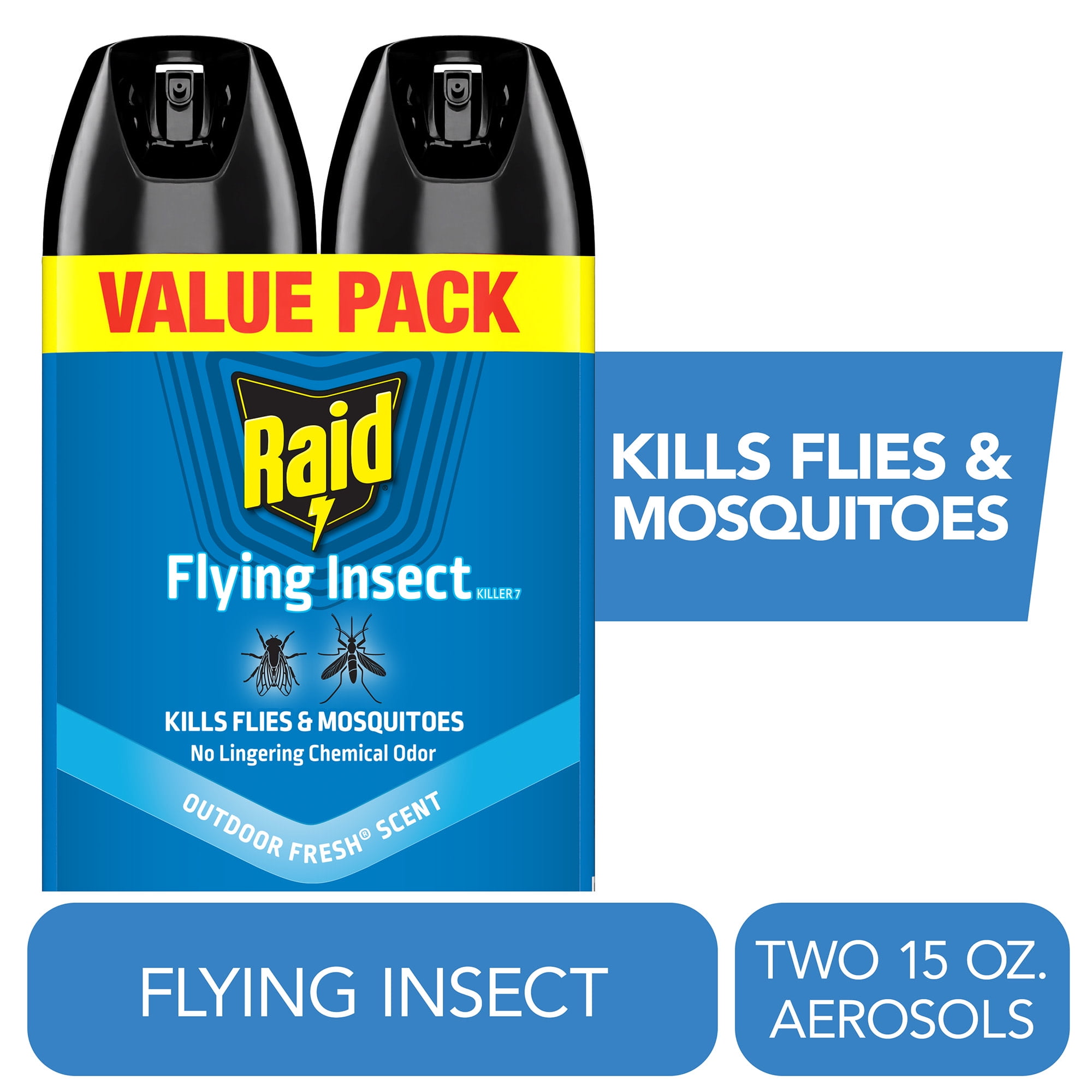 (5 pack) Raid Flying Insect Killer Bug Spray 7, Get Rid of Flies & Other Bugs Indoors & Out, 15 oz, 2 Count