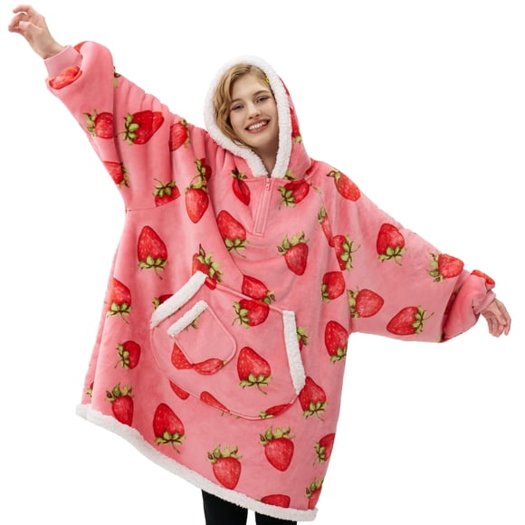 Manta portátil con capucha para reír, atuendo rosa fresa, acogedor