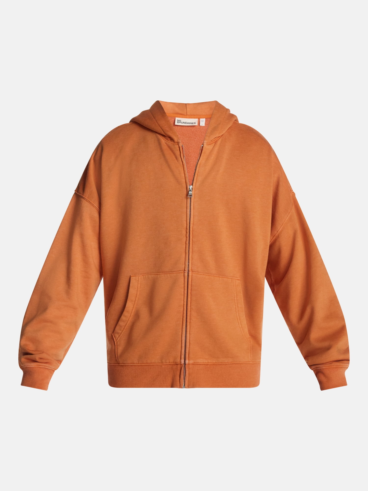 No Boundaries Boxy Oversized Fit Fleece Zip Hoodie Sweatshirt with Long Sleeves, Men's XS-4XLT