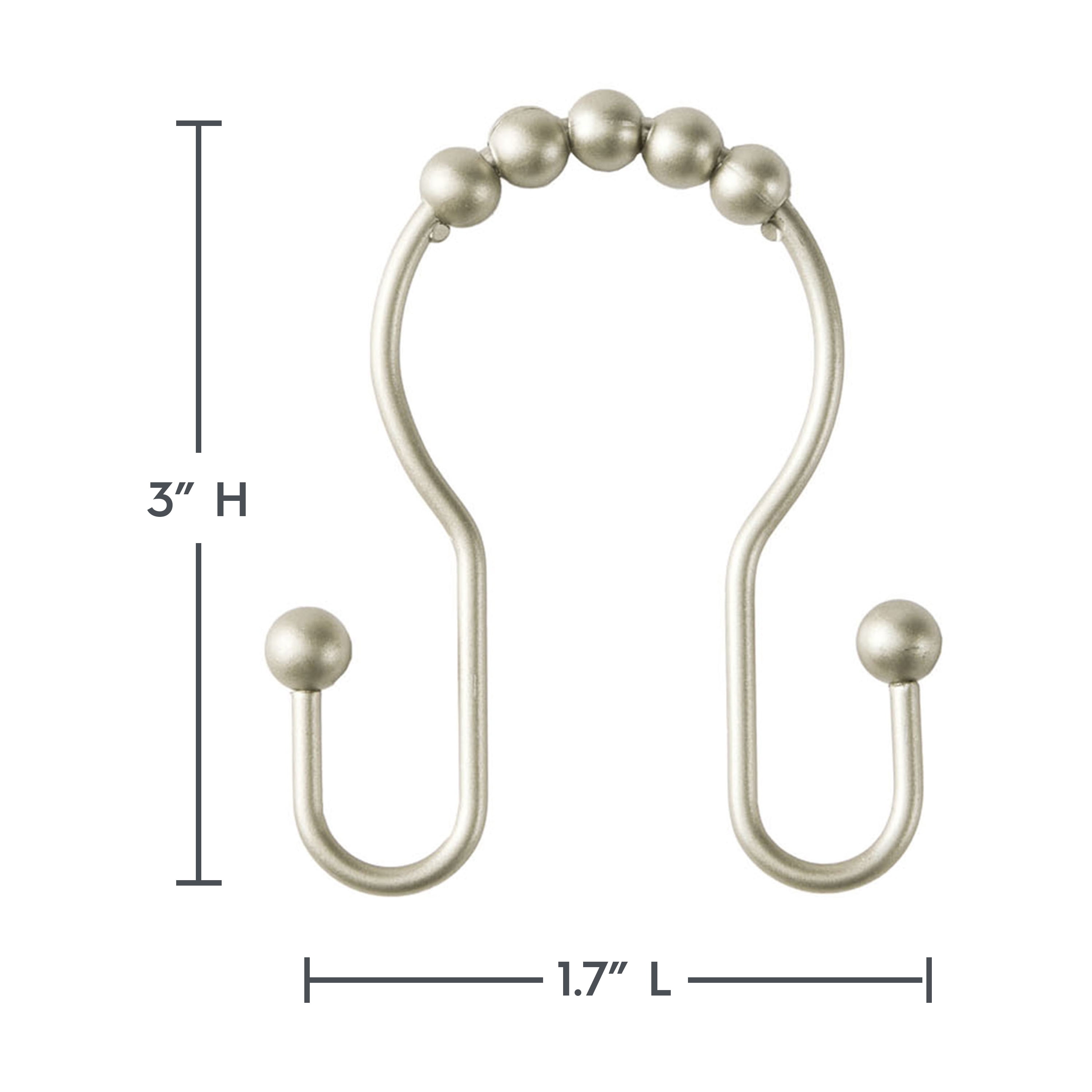 Better Homes & Gardens Rustproof Double Easy Glide Shower Hooks, Brushed Nickel, Set of 12