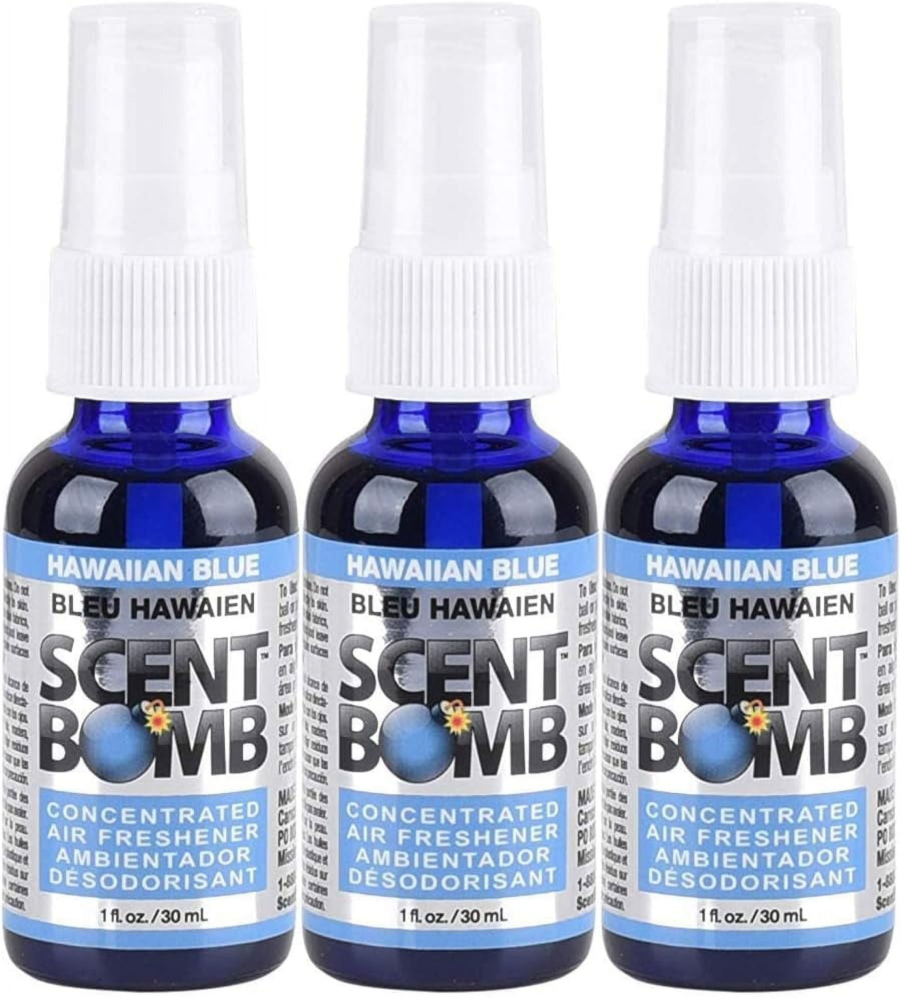 Scent Bomb 100% Concentrated Air Freshener Car/Home Spray [Choose The Scent] (Hawaiian Blue, 3 Bottles)