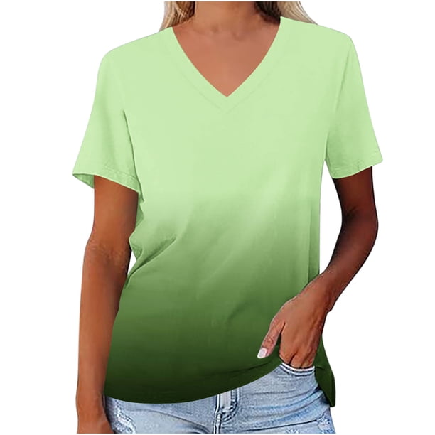 Fiudx Ofertas Relámpago Camiseta Deportiva con Cuello En V y Manga Corta Estampada con Parte Inferior de Verano para Mujer