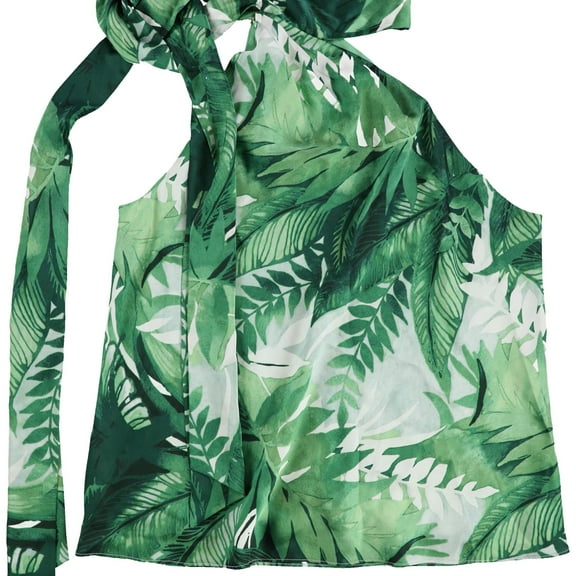 Ralph Lauren Womens Printed Charmeuse Tie Neck Halter Top Shirt, Green, 14