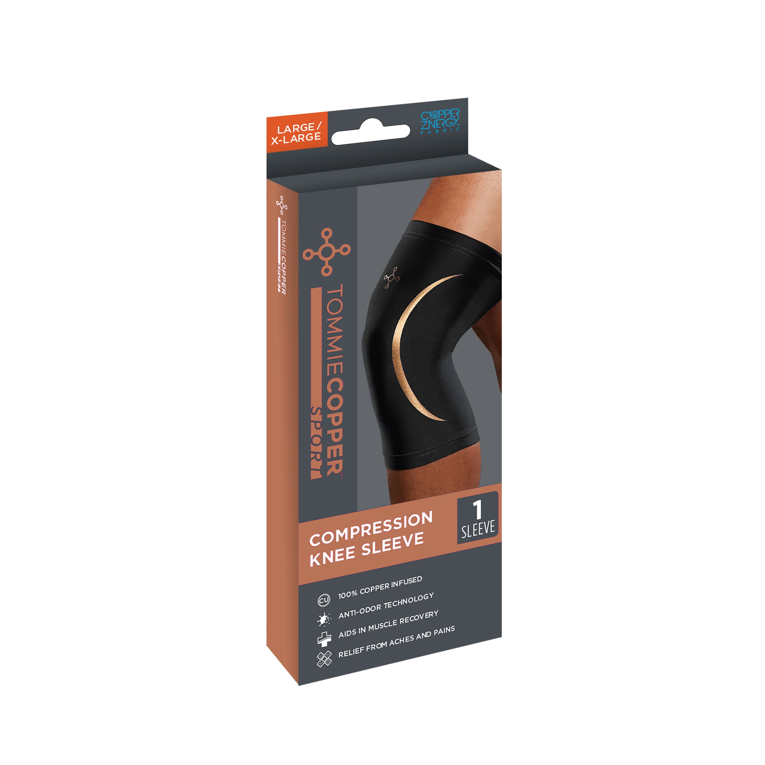 Tommie Copper Sport Compression Knee Sleeve, Black, Large/Extra-Large, 1 Count per Pack