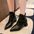 thumbnail image 2 of Wensltd Ankle Boots for Women Fashion Thick Sole Lace Up Chunky Wedge Booties Shoes Black, 2 of 9