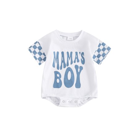 

Niceyoeuk Baby Boy Romper Short Sleeve Letters Print Plaid Summer Bodysuit