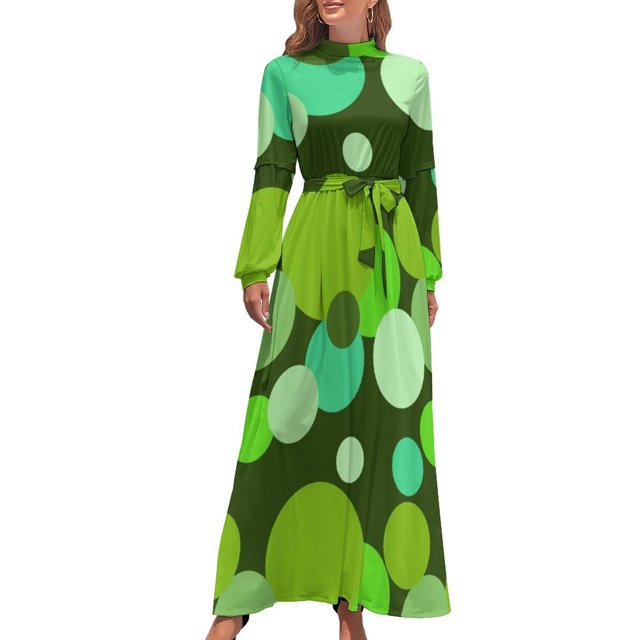 Vestido largo sexy con lunares grandes de los años 70 en verde Vestido de fiesta de moda para mujer Vestido de fiesta de lujo para mujer