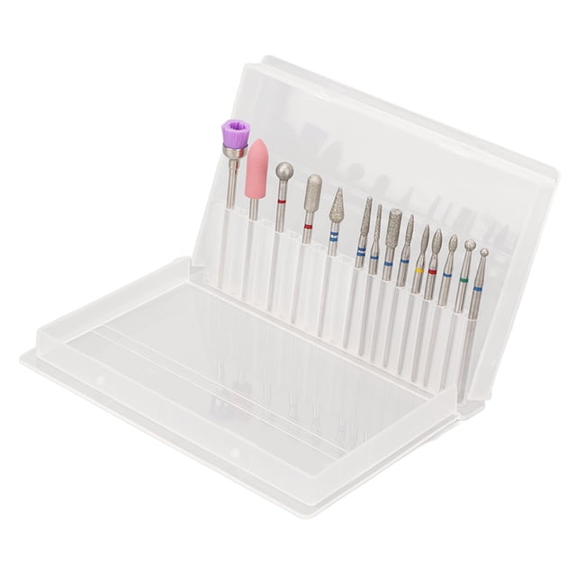Soporte para cabeza de pulido de uñas, 20 agujeros, 14 Uds., soporte para puntas de manicura y pedicura con caja de almacenamiento transparente