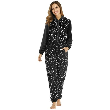 

〖TOTO〗Women Sleepwear Splice Women Fleece Pajamas Sleepwear Christmas Pajamas Hooded Jumpsuit Rompers Clubwear Nightwear Plush Onesie