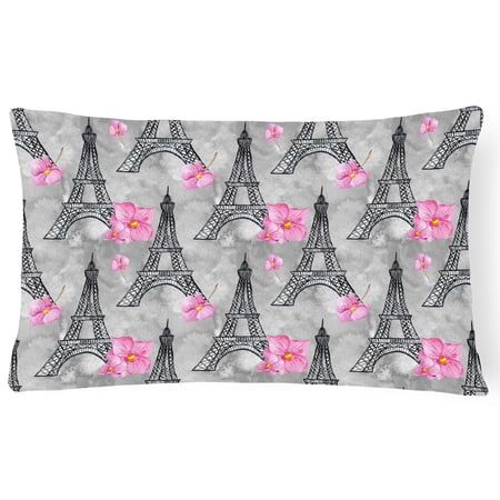 Watercolor Pink Flowers Eiffel Tower Canvas Fabric Decorative Pillow
