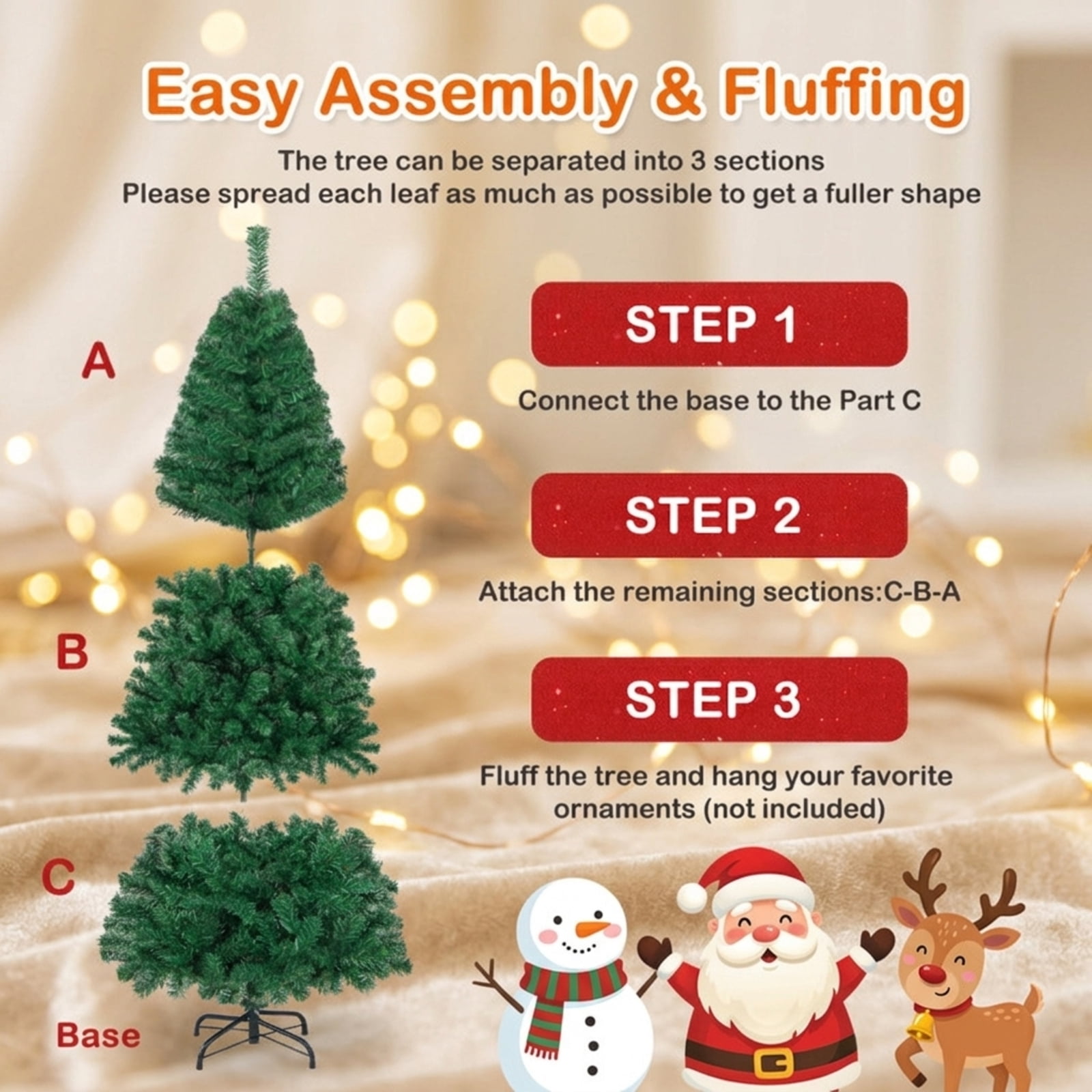 RUIE, 6 ft, Artificial Christmas Tree, with Metal Stand, 650 Branch Tips, Green Holiday Xmas Tree for Indoor Home Office Decoration