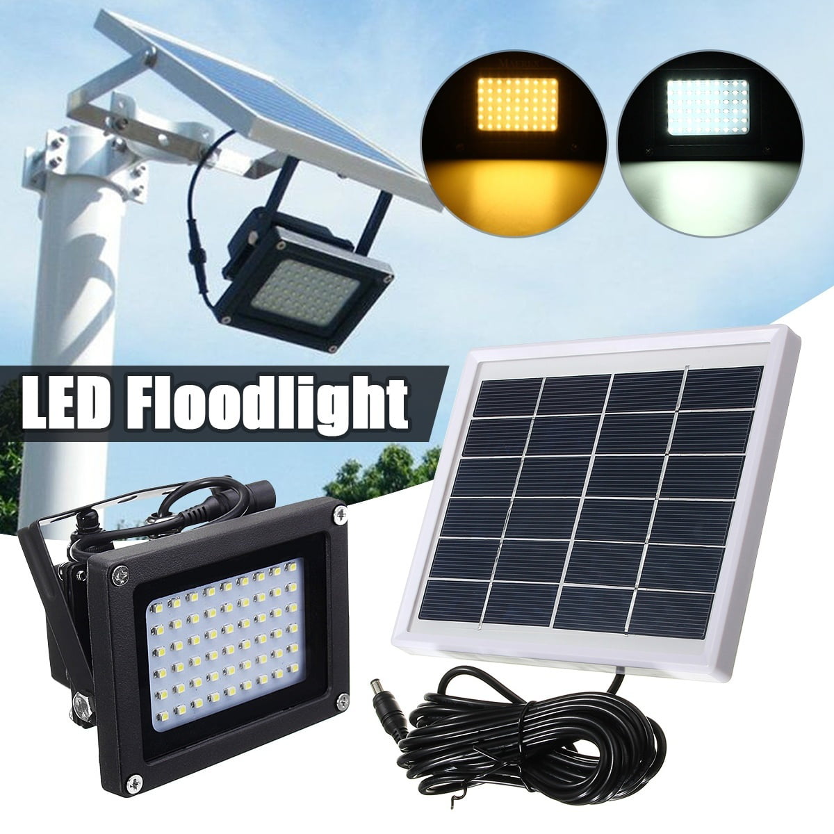 Solar Sensor 54 LED Flood Light Security Spot Lamp Outdoor Security Dusk-to-Dawn