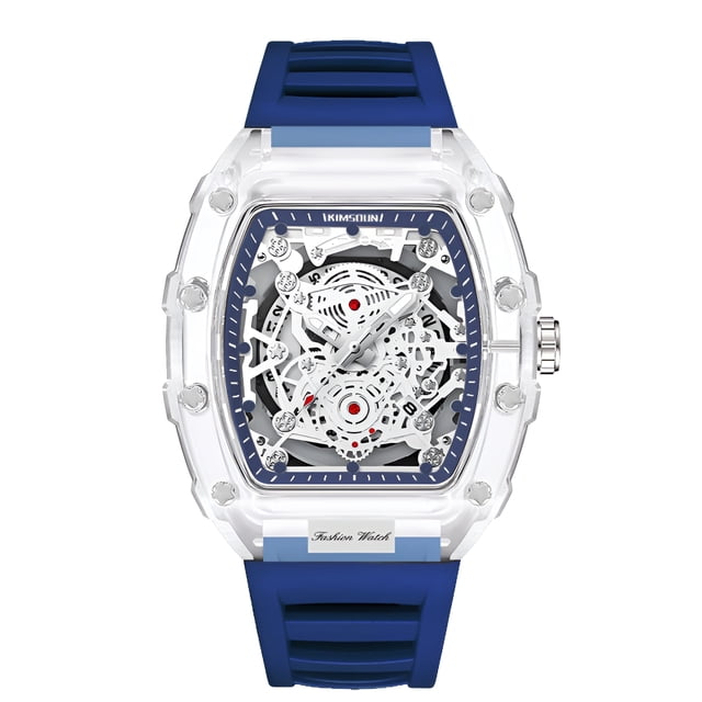 Reloj de Cuarzo Esqueleto Tonneau Transparente para Hombre, Luminoso, Correa de Silicona, Reloj de Pulsera Impermeable de Streetwear