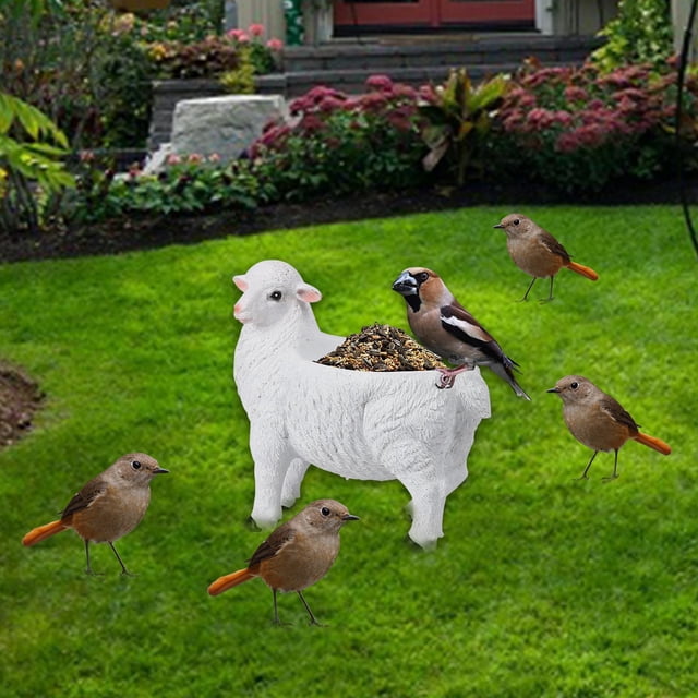 Comedero para pájaros de resina, casa de , suministros para pájaros, adornos, bonita estatua de oveja, casa para pájaros para , blanco shamjiam Comedero para pájaros