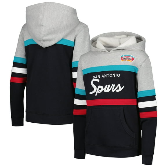 Youth Mitchell & Ness Black/Heather Gray San Antonio Spurs Hardwood Classics Head Coach Pullover Hoodie