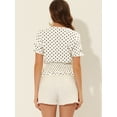 thumbnail image 4 of Blusa Corta con cintura fruncida y manga Corta con Volantes y lunares Allegra K Beige M, 4 of 5