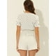 thumbnail image 4 of Blusa Corta con cintura fruncida y manga Corta con Volantes y lunares Allegra K Beige M, 4 of 5