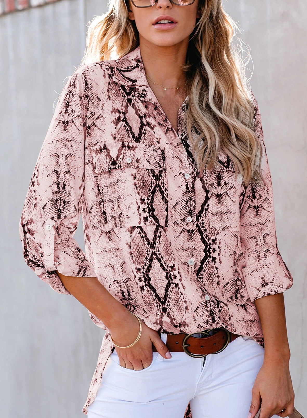 snake print button down