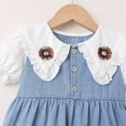 thumbnail image 5 of Fengqque Girls Ruffled Peter Pan Collar Denim Dress Puff Short Sleeves Partial Front Buttons A-Line Casual Dress Light Blue-A 18-24 Months, 5 of 8