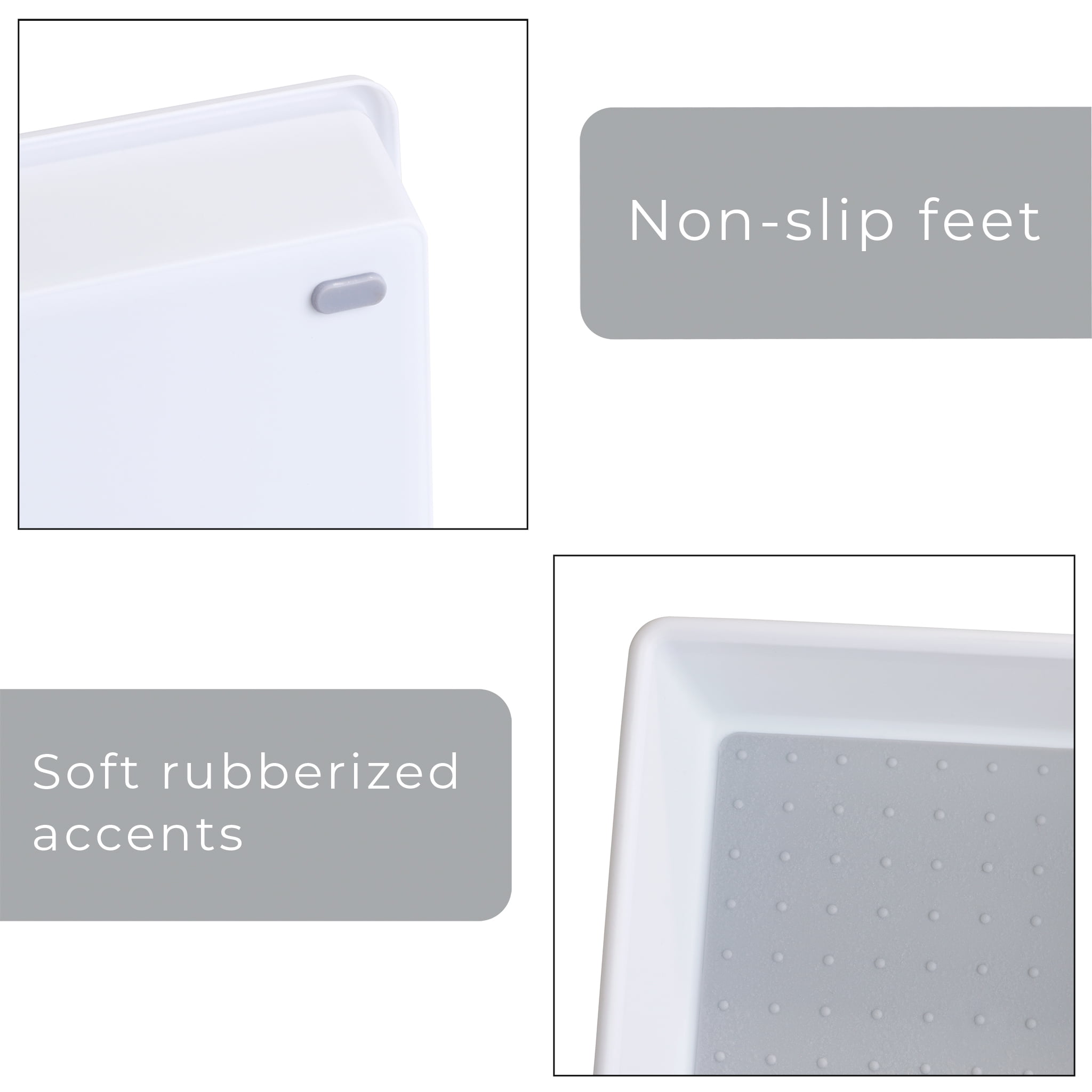 Smart Design Plastic Drawer Organizer - Set of 5 - Non- Slip Lining and Feet- Gray