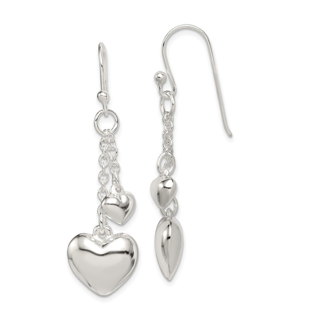 Jewelry Sterling Silver Puffed Heart Shepherd Hook Earrings