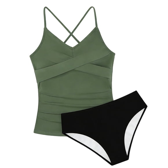 Swimming Suit for Girls 2 Piece Solid Color Tankini Top with Swim Bottom Swimsuit Girls Kids Bathing Suits 9-10 Years