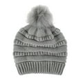 thumbnail image 2 of GRNSHTS Ladies Winter Knitted Beanie Hat with Faux Fur Pom Warm Knit Skull Cap Beanie for Women (Gray), 2 of 3