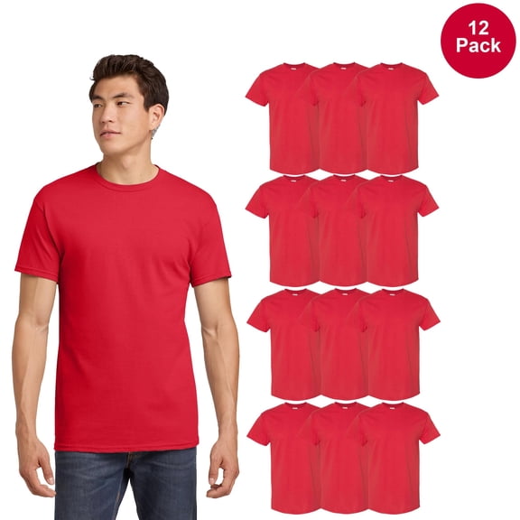 Gildan Men's T-Shirt, Short Sleeve Crew Neck Heavy Cottor Casual Fit, 12 Pack Blank Tee Red, S