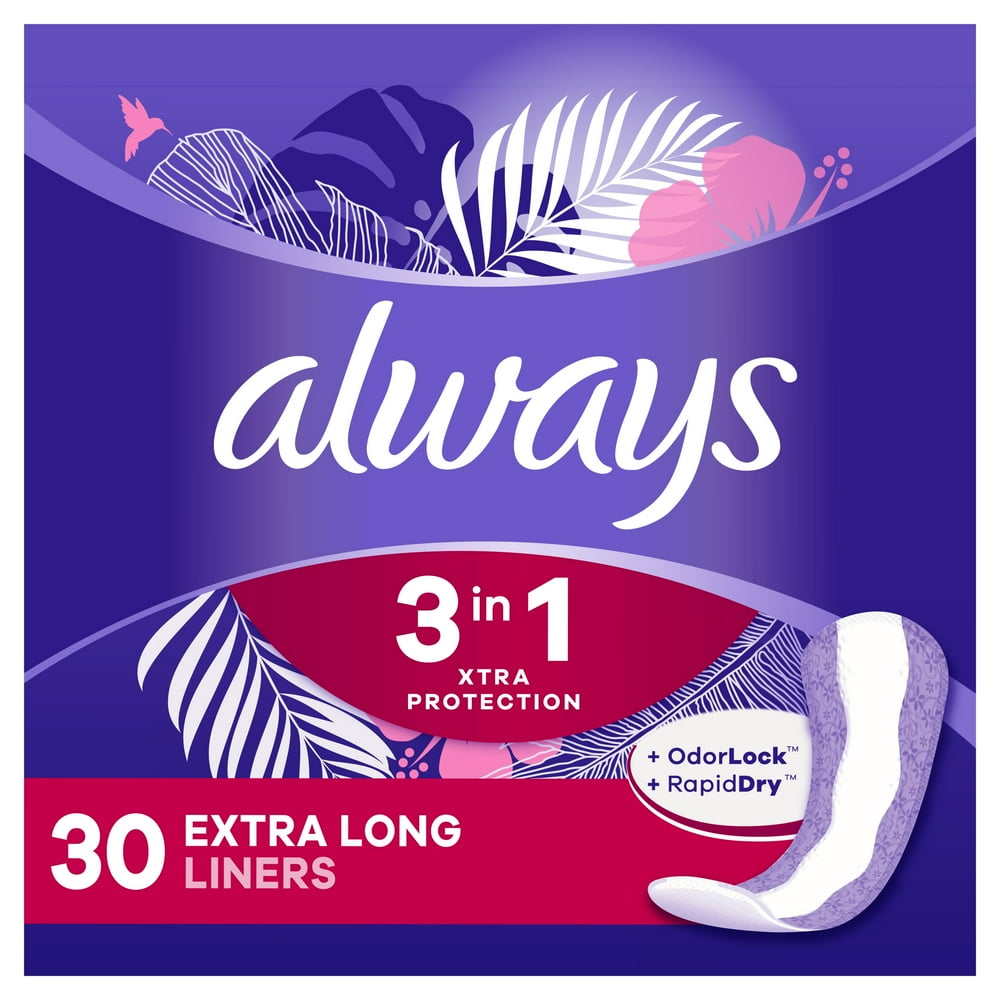 Always Discreet Xtra Protection 3in1 Extra Long Daily Liners, 30 Ct