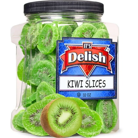 Dried Kiwi Slices by It's Delish, 32 OZ Jumbo Container Sweetened Dry Fruits with Sugar Added - Sweet Kiwis Snack, Healthy Snacks Food Bulk Dried Fruit Vegan, Kosher Certified