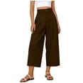 thumbnail image 2 of Mifsaly Linen Cropped Pants Women High Waisted Wide Leg Casual Summer Crop Pant Lightweight Flowy Work office Beach Vacation Outfits with Pockets Brown,S, 2 of 8