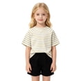 thumbnail image 3 of SGMVNU 2 Pack Girl's Striped Shirt Drop Shoulder Short Sleeve Casual Loose Tee Baby Toddler Kids Summer Outfits, Size 12-24 Months, Light Blue & Light Yellow, 3 of 9