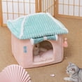 thumbnail image 2 of Cat Cave Bed Soft Pet House Bed Pet  Bed Indoor Cat Bed Cat House Bed Warm Soft Removable Cushion Square Shape Pet Cave Bed For Dog Rabbits Lime Green Curtain, 2 of 7