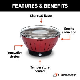 Lippert Odyssey Barbecue Portable au Charbon avec Accessoire de Refroidissement et Sac de Transport, Rouge